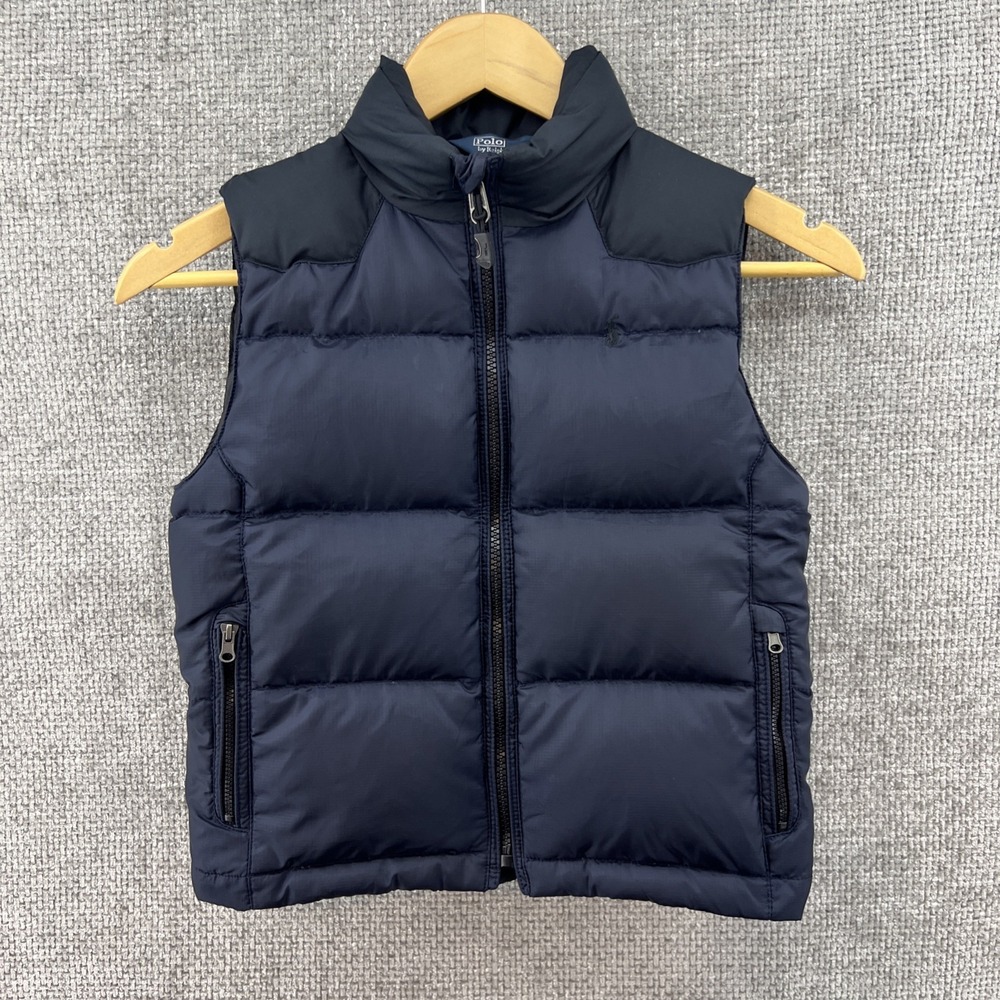 POLO RALPH LAUREN Boys Navy Down Puffer Vest Sz 6 Logo Pockets Outdoor Preppy